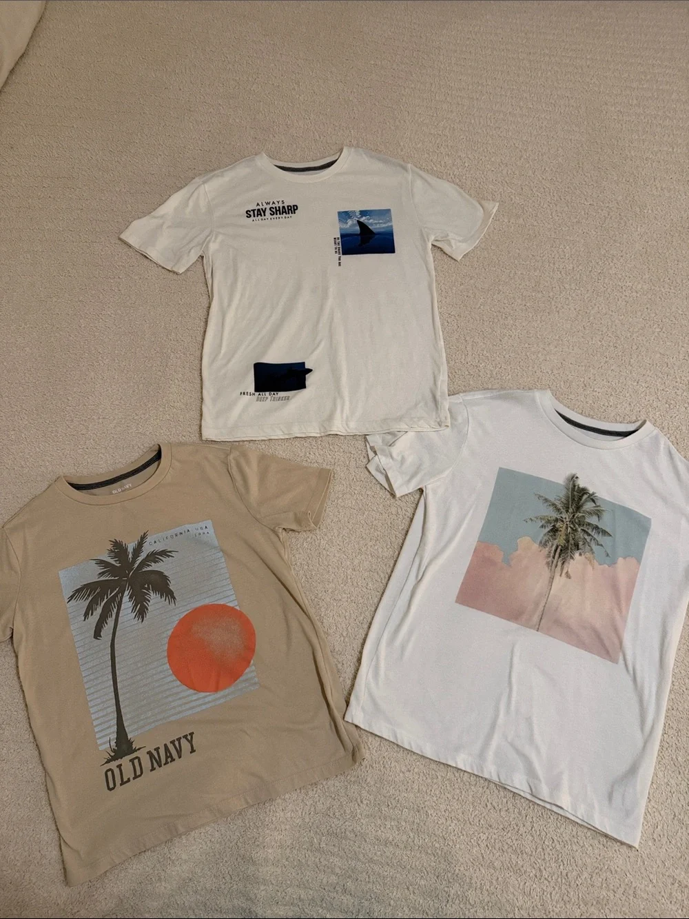 Old Navy Beige Palm Graphic Tee with Orange Sun